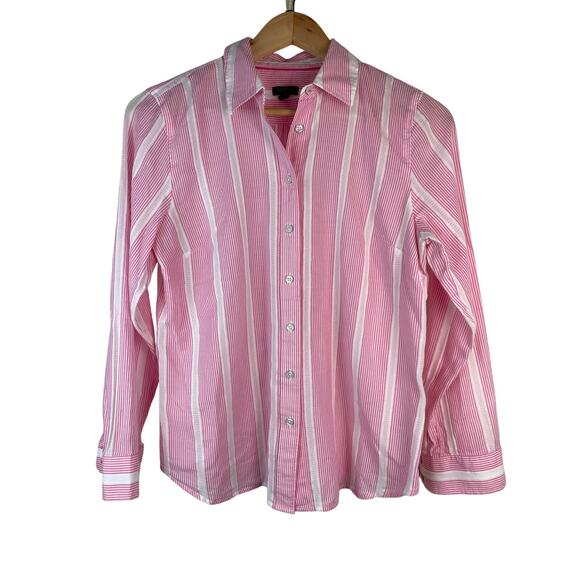 Talbots Petite Women's Size MP Pink White Striped Long Sleeve Button Up Shirt - Picture 1 of 6